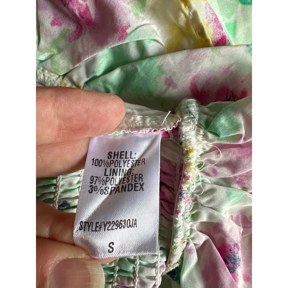 💥Do + Be Floral Ruffle Puff Sleeve Cropped Peplum Top Womens size Small Pink - Picture 7 of 7